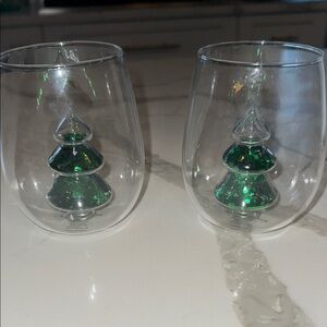 a new Anthropolofie Yuletide Christmas tree glitter stemless glass. 2 pcs .